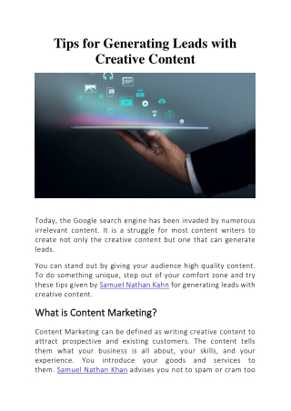 Samuel Nathan Kahn | Tips for Generating Leads with Creative Content