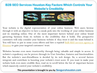 B2B SEO Services Houston-Key Factors Which Controls Your Website’s Credibility
