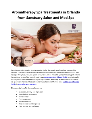 Aromatherapy massage spa in orlando from Sanctuary Salon and Med Spa