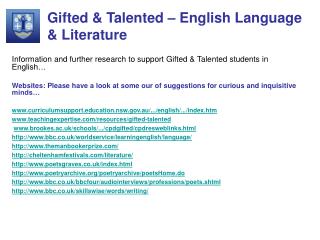 Gifted &amp; Talented – English Language &amp; Literature