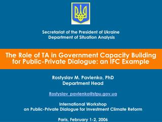 The Role of TA in Government Capacity Building for Public-Private Dialogue: an IFC Example