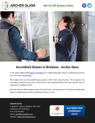Accredited Glazier In Brisbane - Archer Glass