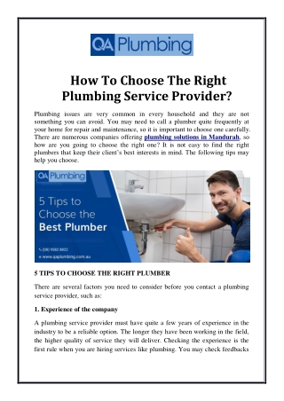 How To Choose The Right Plumbing Service Provider?