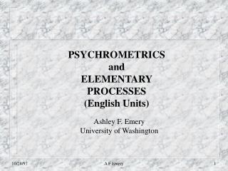PSYCHROMETRICS and ELEMENTARY PROCESSES (English Units)
