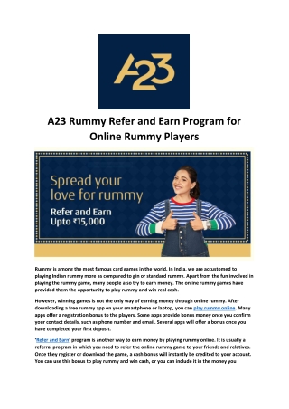 A23 Rummy Refer and Earn Program for Online Rummy Players