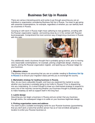 Business Set Up in Russia