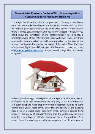 Make A Wise Purchase Decision With Home inspection Auckland Report From Right Ho