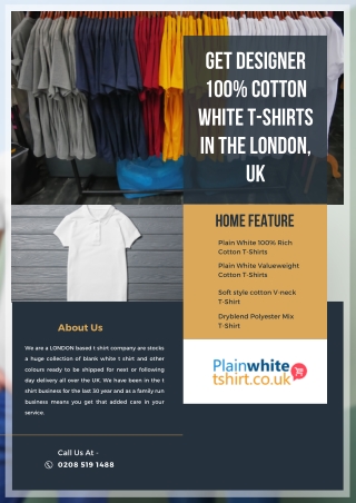 Get Designer 100% Cotton White T-Shirts in the London, UK