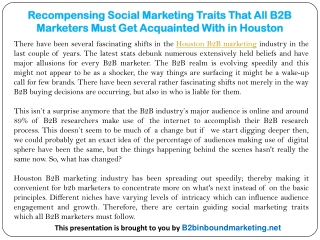 Recompensing Social Marketing Traits That All B2B Marketers Must Get Acquainted With in Houston
