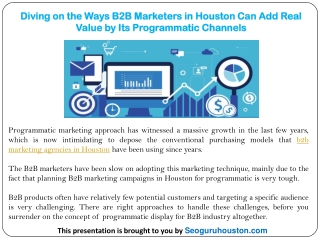 Diving on the Ways B2B Marketers in Houston Can Add Real Value by Its Programmatic Channels