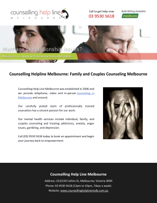 Counselling Helpline Melbourne: Family and Couples Counseling Melbourne