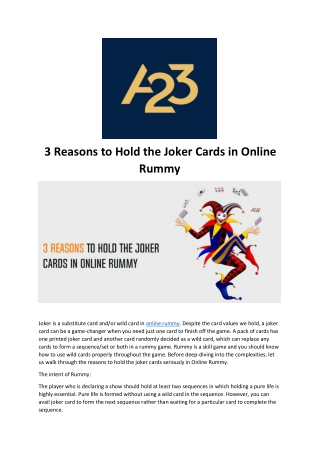 3 Reasons to Hold the Joker Cards in Online Rummy