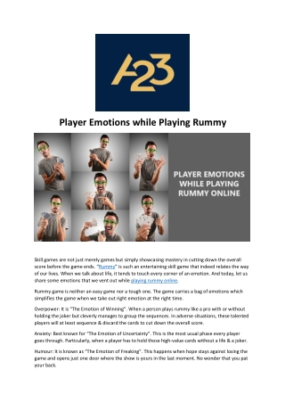 Player Emotions while Playing Rummy
