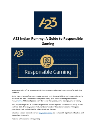 A23 Indian Rummy-A Guide to Responsible Gaming