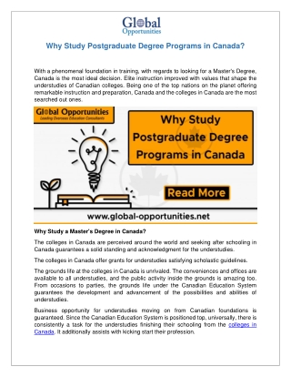 Why Study Postgraduate Degree Programs in Canada