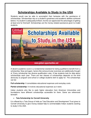 Scholarships Available to Study in the USA