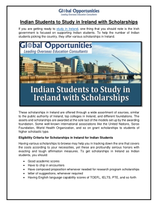 Indian Students to Study in Ireland with Scholarships