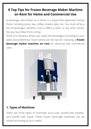 8 Top Tips for Frozen Beverage Maker Machine on Rent for Home and Commercial Use