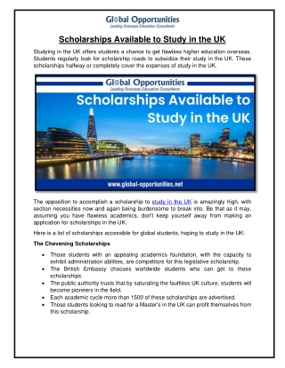 Scholarships Available to Study in the UK