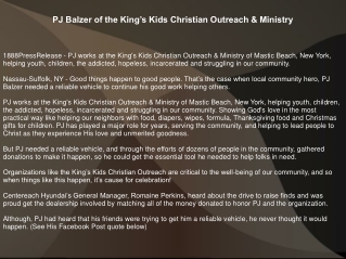 PJ Balzer of the King’s Kids Christian Outreach & Ministry