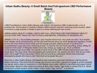 Urban Sadhu Beauty: A Small Batch And Full-spectrum CBD Performance Beauty