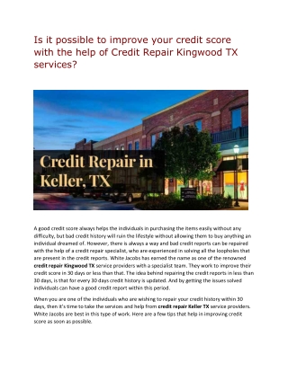 Is it possible to improve your credit score with the help of Credit Repair Kingw