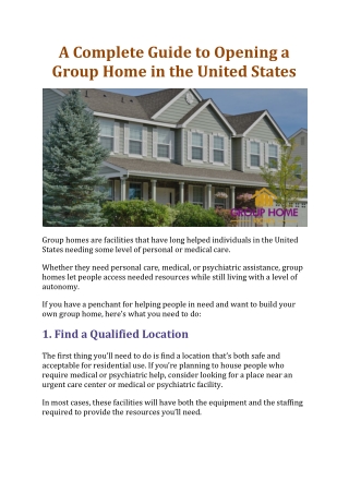 A Complete Guide to Opening a Group Home in the United States