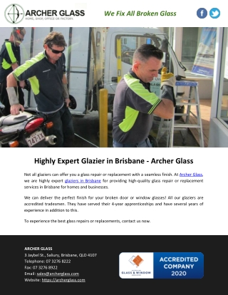 Highly Expert Glazier in Brisbane - Archer Glass