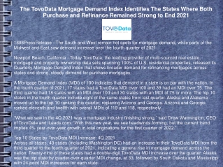The TovoData Mortgage Demand Index Identifies The States Where Both Purchase and