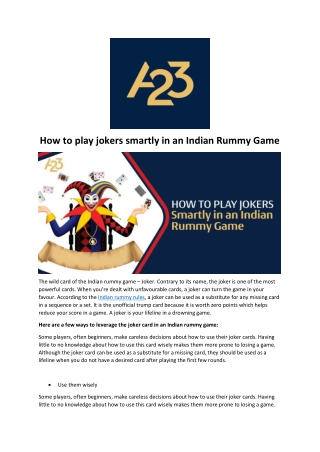 How to play jokers smartly in an Indian Rummy Game
