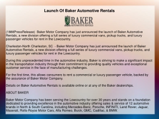 Launch Of Baker Automotive Rentals