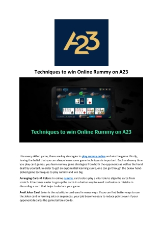 Techniques to win Online Rummy on A23