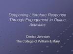 Deepening Literature Response Through Engagement in Online Activities