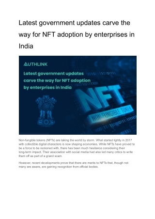 Latest government updates carve the way for NFT adoption by enterprises in India