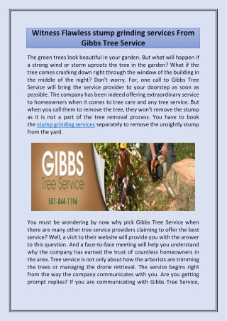 Witness Flawless stump grinding services From Gibbs Tree Service