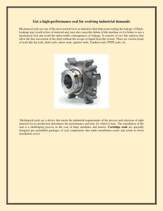 Evaluate the requirements before buying a mechanical seal