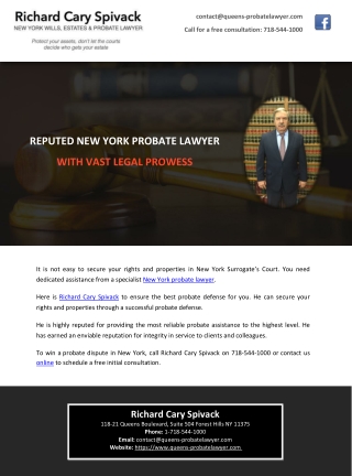 REPUTED NEW YORK PROBATE LAWYER WITH VAST LEGAL PROWESS