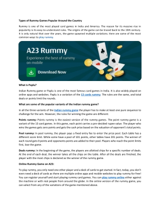 Types of Rummy Games Popular Around the Country-A23