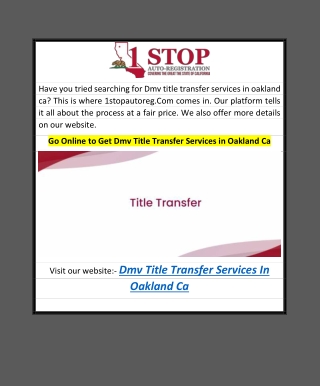 Go Online to Get Dmv Title Transfer Services in Oakland Ca