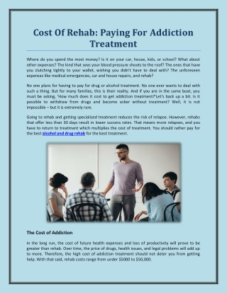 Cost Of Rehab: Paying For Addiction Treatment