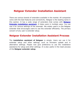 Netgear Extender Installation Assistant
