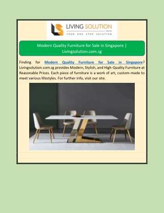 Modern Quality Furniture for Sale in Singapore | Livingsolution.com.sg