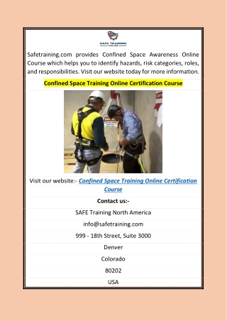 Confined Space Training Online Certification  Course