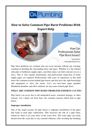 How to Solve Common Pipe Burst Problems With Expert Help