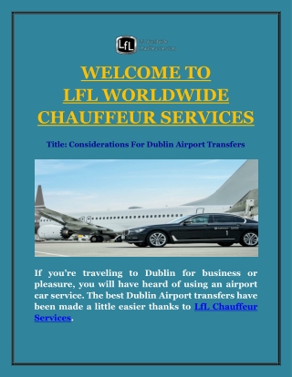 Considerations For Dublin Airport Transfers