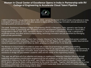 Women in Cloud Center of Excellence Opens in India in Partnership with RV Colleg