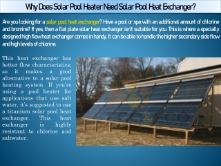 Solar Pool Heater Need Solar Pool Heat Exchanger - Solar Tubs