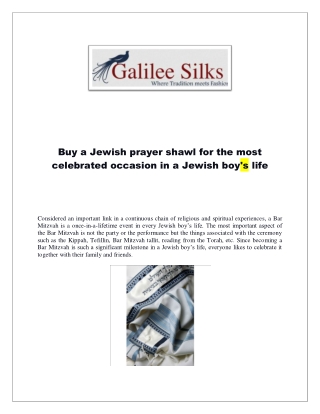 Buy a Jewish prayer shawl for the most celebrated occasion in a Jewish boy's lif