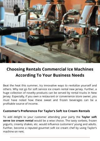 Choosing Rentals Commercial Ice Machines According To Your Business Needs