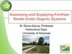 Assessing and Supplying Fertilizer Needs Under Organic Systems